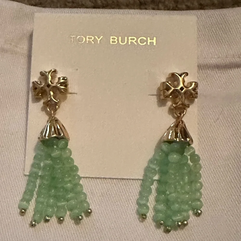 Tory Burch Jade & Gold‎ Tassel Earrings NWT